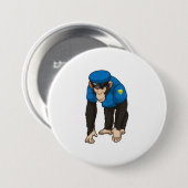 制服を着た警察官としての猿 缶バッジ (正面&裏面)