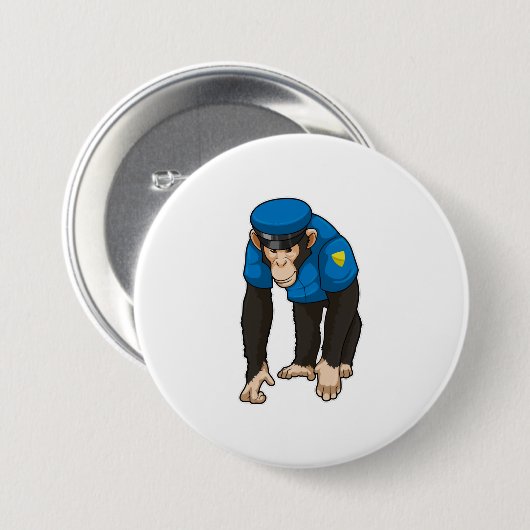 制服を着た警察官としての猿 缶バッジ (正面&裏面)
