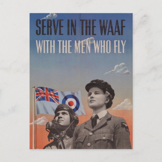 制服を着たWAAFとその横のパイロット ポストカード (正面)