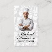制服を着て微笑むシェフ | 料理 | レストラン 名刺 (正面)