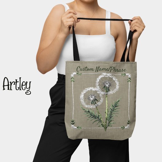 刺かわいらししゅうスタイルタンデリオン名前をカスタムする トートバッグ