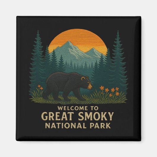 刺しゅうスモーキー素晴らし山公園へようこそ マグネット (正面)