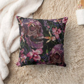 刺しゅうヒトスカルとピンクランの花のパット クッション (ブランケット)