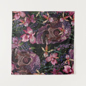 刺しゅうヒトスカルとピンクランの花のパット タペストリー (正面(横))