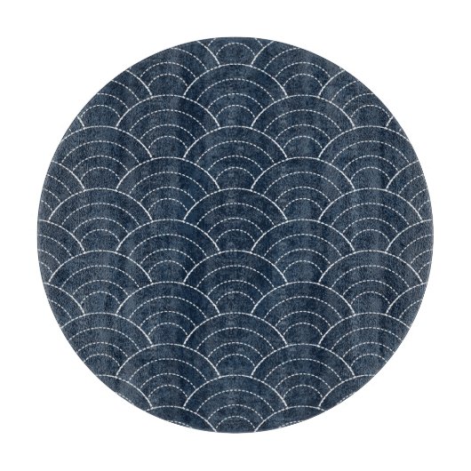 刺し子刺繍:アイ日本のゴ模様。 カッティングボード (正面)