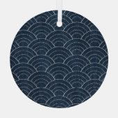 刺し子刺繍：アイ日本のゴ模様。 ガラスオーナメント (裏面)