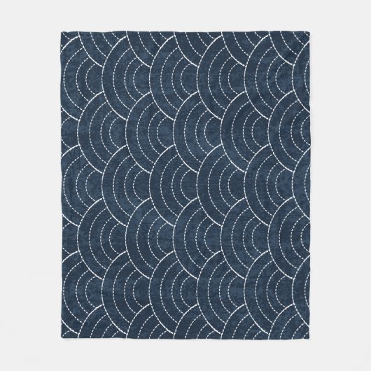 刺し子刺繍：アイ日本のゴ模様。 フリースブランケット (正面)