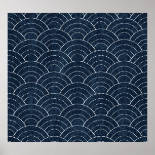 刺し子刺繍:アイ日本のゴ模様。 ポスター