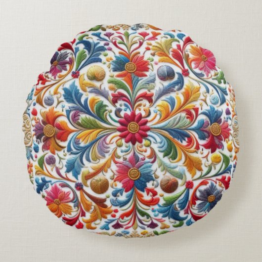 刺カラフルしゅう探しフローラデザイン ラウンドクッション (正面)