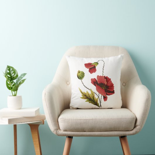刺フェイクしゅう赤いケシ枕 クッション (椅子)