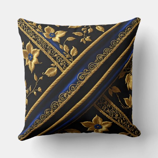 刺フェイクしゅう青金ゴールド花黒 クッション (裏面)