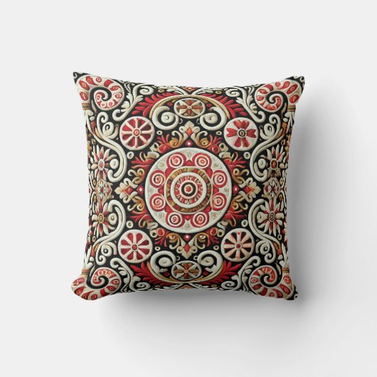 刺伝統的しゅう – 幾何学的フローラデザイン クッション (正面)
