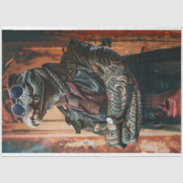 刺入されたボスアリゲーターデコパージュ 薄葉紙