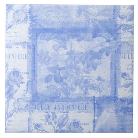 刺激を受けたでフランスのな植物の青 タイル (正面)