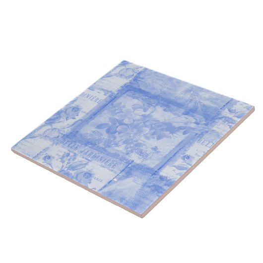 刺激を受けたでフランスのな植物の青 タイル (側面)