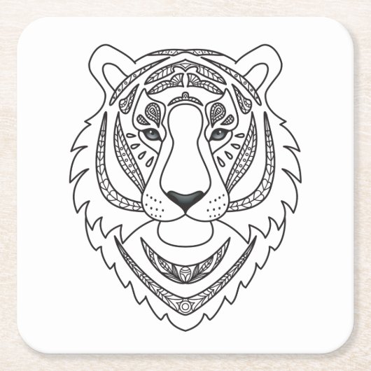 刺激を受けたで白いトラ スクエアペーパーコースター (正面)