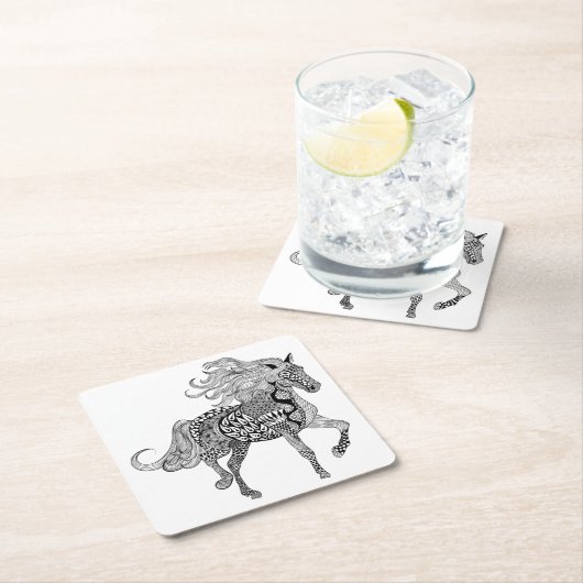刺激を受けたで黒い馬 スクエアペーパーコースター (インサイチュ)