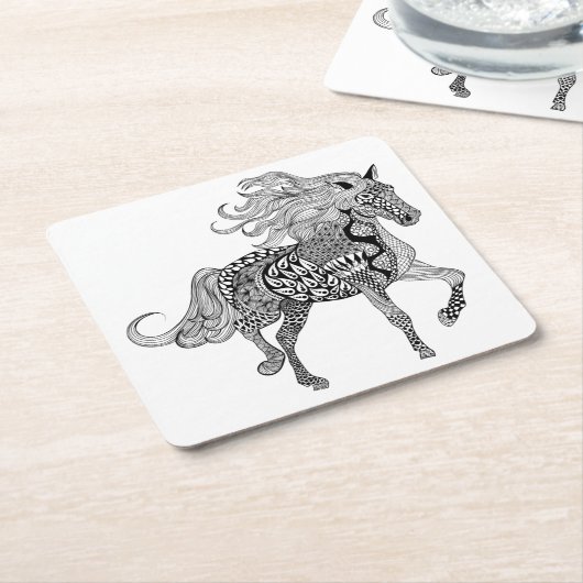刺激を受けたで黒い馬 スクエアペーパーコースター (アングル)