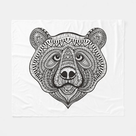 刺激を受けたなくまの顔 フリースブランケット (正面(横))
