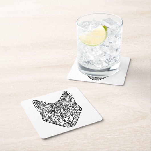 刺激を受けたなオオカミの頭部 スクエアペーパーコースター (インサイチュ)