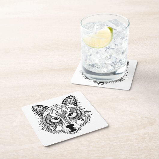 刺激を受けたなオオカミ スクエアペーパーコースター (インサイチュ)