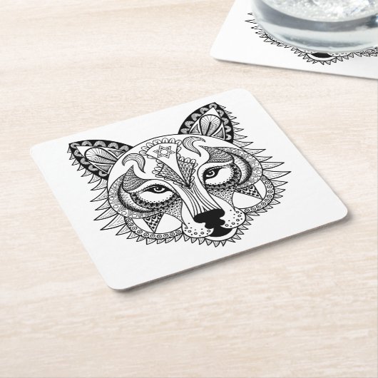 刺激を受けたなオオカミ スクエアペーパーコースター (アングル)