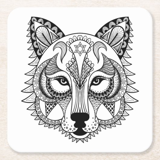 刺激を受けたなオオカミ スクエアペーパーコースター (正面)