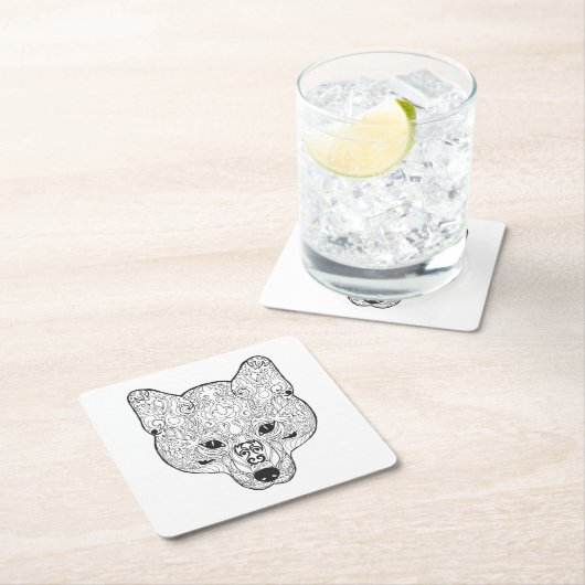 刺激を受けたなキツネの頭部 スクエアペーパーコースター (インサイチュ)