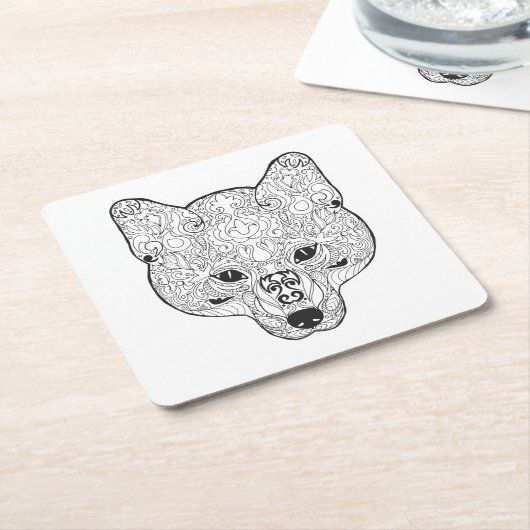 刺激を受けたなキツネの頭部 スクエアペーパーコースター (アングル)