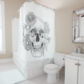 刺激を受けたなスカルおよび花 シャワーカーテン (インサイチュ)