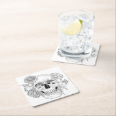 刺激を受けたなスカルおよび花 スクエアペーパーコースター (インサイチュ)