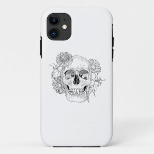 刺激を受けたなスカルおよび花 iPhone 11 ケース