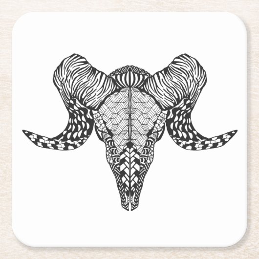 刺激を受けたなヒツジのスカル スクエアペーパーコースター (正面)