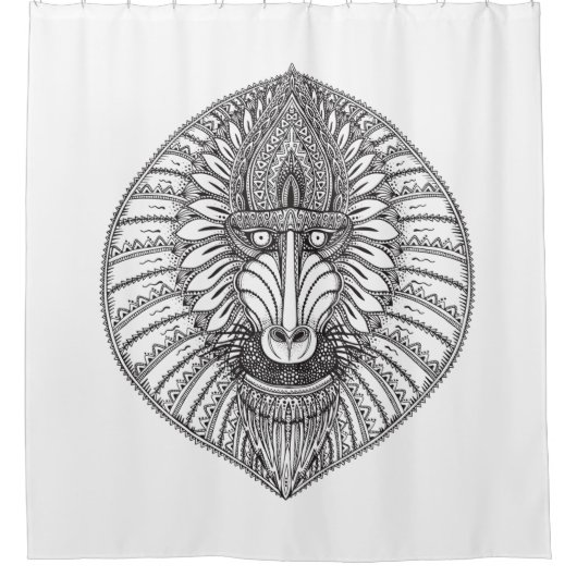 刺激を受けたなヒヒの顔 シャワーカーテン (正面)