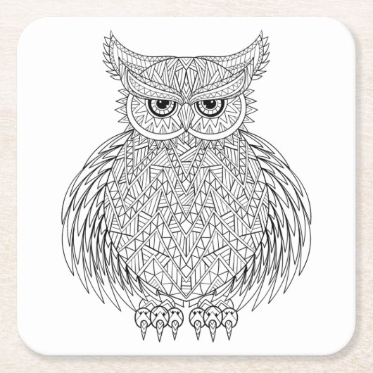 刺激を受けたなフクロウの鳥のトーテム スクエアペーパーコースター (正面)