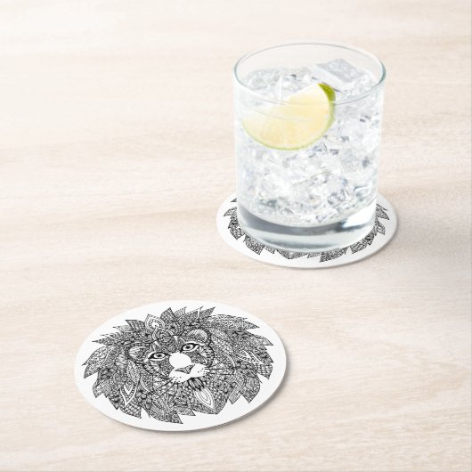 刺激を受けたなライオンの頭部4 ラウンドペーパーコースター (インサイチュ)