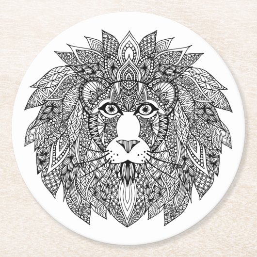 刺激を受けたなライオンの頭部4 ラウンドペーパーコースター (正面)