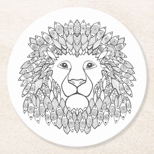 刺激を受けたなライオンの頭部 ラウンドペーパーコースター (正面)