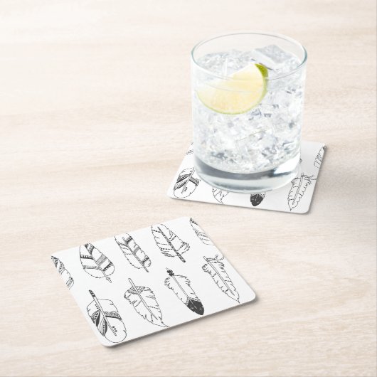 刺激を受けたなレトロの羽パターン スクエアペーパーコースター (インサイチュ)