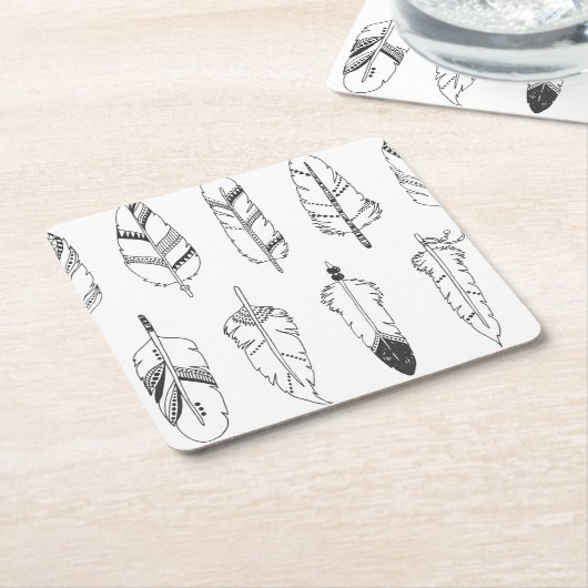 刺激を受けたなレトロの羽パターン スクエアペーパーコースター (アングル)
