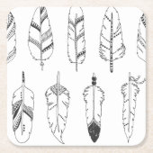 刺激を受けたなレトロの羽パターン スクエアペーパーコースター (正面)