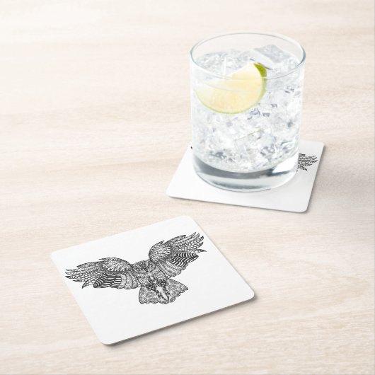 刺激を受けたなワシミミズク スクエアペーパーコースター (インサイチュ)