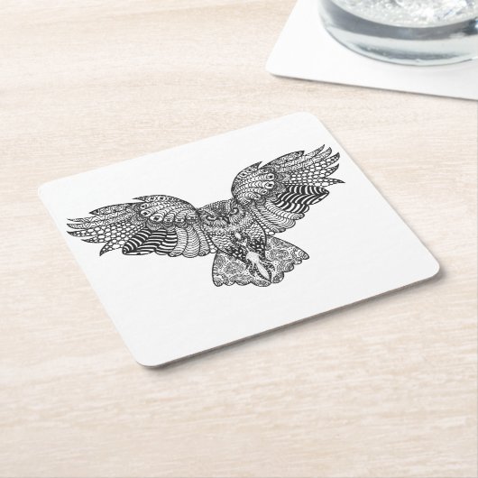 刺激を受けたなワシミミズク スクエアペーパーコースター (アングル)