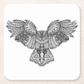 刺激を受けたなワシミミズク スクエアペーパーコースター (正面)