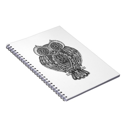 刺激を受けたな手描きの華美なフクロウ ノートブック (右側)