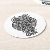 刺激を受けたな手描きの華美なフクロウ ラウンドペーパーコースター (アングル)