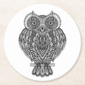 刺激を受けたな手描きの華美なフクロウ ラウンドペーパーコースター (正面)