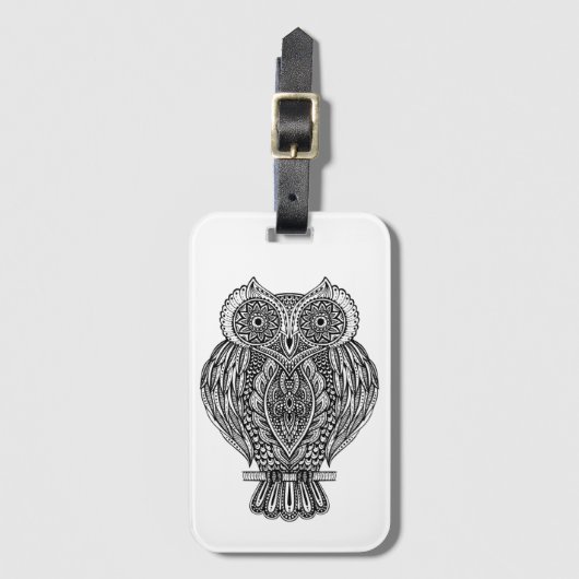 刺激を受けたな手描きの華美なフクロウ ラゲッジタグ (正面縦)