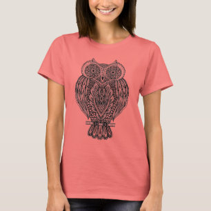 刺激を受けたな手描きの華美なフクロウ Tシャツ