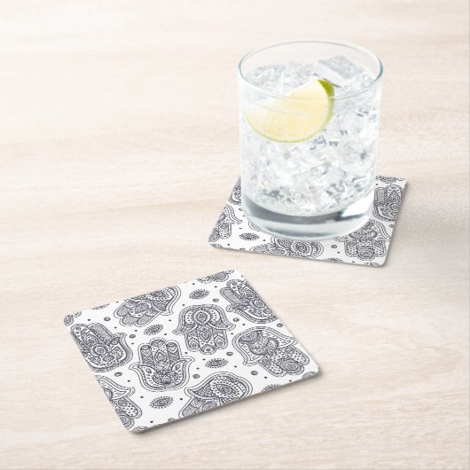 刺激を受けたな手描きのHamsa スクエアペーパーコースター (インサイチュ)